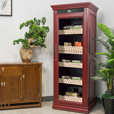 Lockable Glass Door Touch Control Red Solid Wood Cigar Cooler Humidor