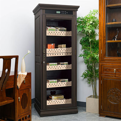 Premium Quality Dark Brown Solid Wood Frame Cigar Cooler Humifier With Locker
