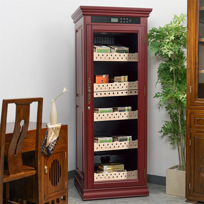 Lockable Glass Door Touch Control Red Solid Wood Cigar Cooler Humidor